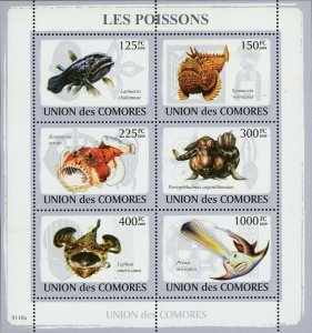 Fish Stamp Latimeria Chalumnae Scorpaena Scrofa Lophius Americanus S/S MNH #2107 