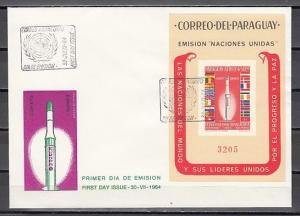 Paraguay, Scott cat. 835a. U.N. & Space, IMPERF s/sheet. First day cover. ^