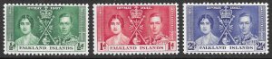 Falkland Islands Scott 81-83 MVLH Coronation Set of 1937