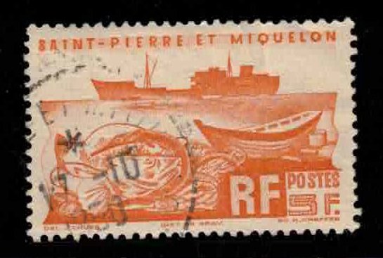 ST PIERRE & MIQUELON Scott # 337 Used 3 - Fishing Trawler & Fish