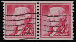 U.S. Used Stamp Scott #1055 2c Jefferson Pair, Superb. Wave Cancel. A Gem!