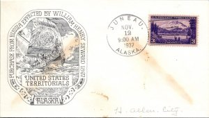 FDC 1937 SC #800 JHR Pickett Cachet - Juneau, Alaska - Single - F71597