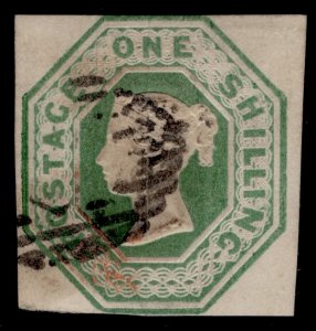 GB QV SG56, SCARCE 1s deep green CUT SQUARE, FINE USED. Cat