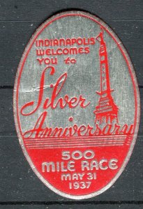 USA; 1937 early Indianapolis Mile Race Silver Anniversary local special stamp