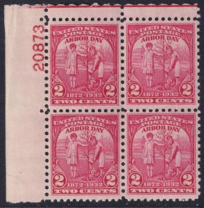 Sc# 717 U.S 1932 Arbor Day 2¢ plate block 20873 MNH CV $7.00