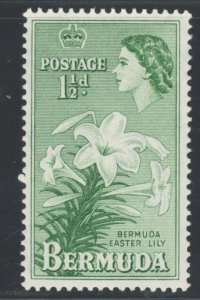 Bermuda 1953 Queen Elizabeth II & Easter Lilies 1 1/2p Scott # 145 MH