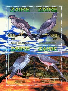 Zaire 1996  Mi#1161A/1164A BIRDS/EAGLES Sheetlet (4) Perforated MNH