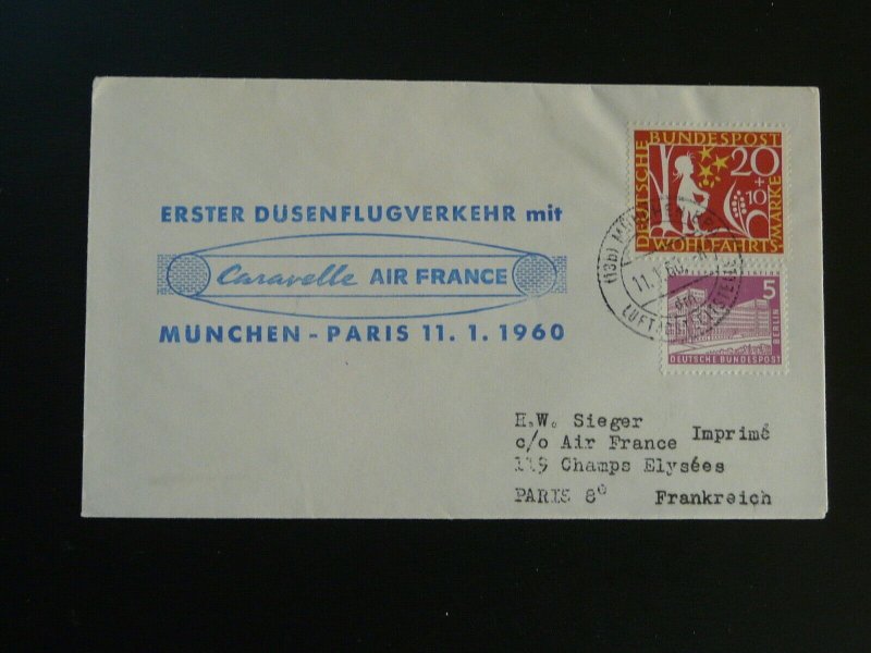 first flight cover Air France 1960 Munchen to Paris by Caravelle 92597