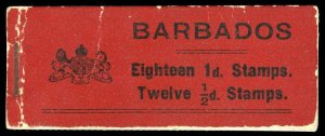 Barbados 1916 KGV black on red incomplete Stamp Booklet contains 6 x ½d. SG SB3.