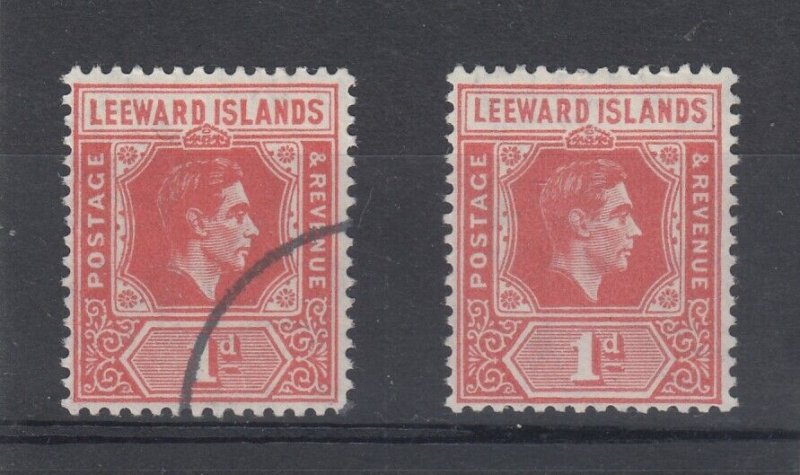 Leeward Islands KGVI 1948 1d Red x 2 SG99c MNH/VFU J6410