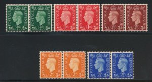 GREAT BRITAIN 235-239a MINT NH WMK SIDEWAY PAIRS KGVI