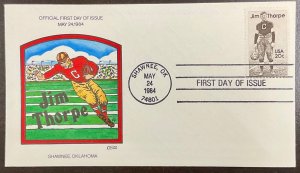 2089 Collins Hand Painted cachet Jim Thorpe FDC 1984