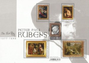 Belgium Belgique 2018 Rubens Painting pictures set of 5 stamps in block MNH