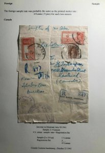 1941 Amristar India Registered Wrapper Cover To Montreal Canada