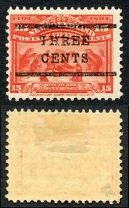 Newfoundland SG145 3c on 15c Bright Scarlet (10.5mm Surcharge) M/M Cat 250 Pound