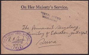 FIJI 1975 OHMS cover to Suva POSTAL AGENT / WAINIKORO handstamp.............5835