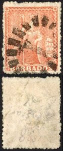 Barbados SG49 (4d) Dull Rose-red Wmk Small Star Rough Perf 14 to 16 Cat 70 poun