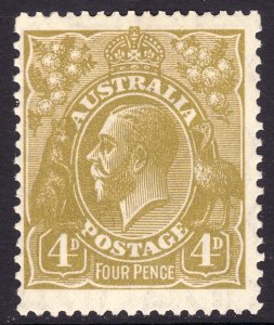 1929 Australia 4 pence KG V MLMH perf 13½x12½ Wmk 203 Sc# 73 CV $27.50