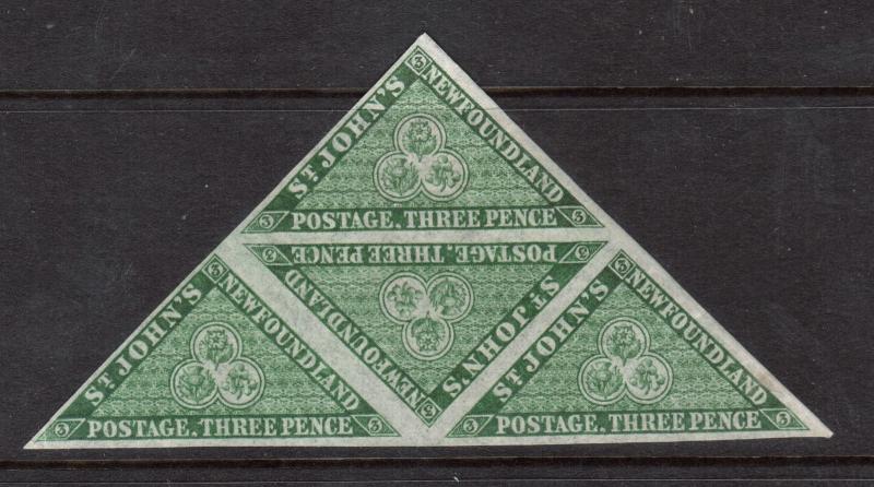 Newfoundland #11a VF Mint Triangular Block **With Certificate**