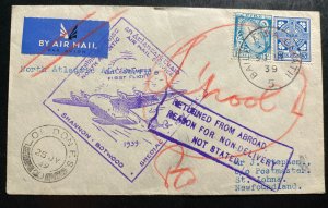 1939 Dublin Ireland First Flight Airmail Cover To St Jons Newfoundland PAA