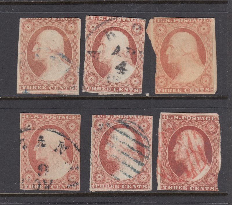 US #11/11A Group of 6 stamps -   3c Washington  (USED) cv$90.00