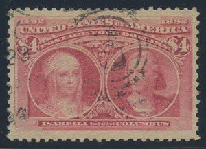 US Scott #244 Used, VF/XF Jumbo, PSAG (Graded 85J)