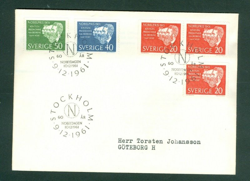 Sweden. FDC  1961. Nobel Prize Winners 1901. Adr: Goteborg. Engraver: Wallhorn.