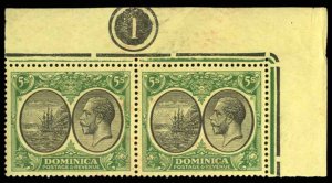 Dominica #82 Cat$80++ (for hinged singles), 1922 5sh green and black, horizon...