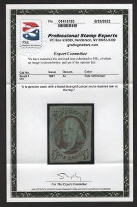 SCOTT #1 - USED - Fine - Flaws - w/PSE Cert.  (LB 9/22) 