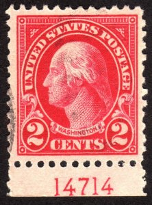 1923, US 2c, George Washington, Used, Sc 554, Plate Number, 14714