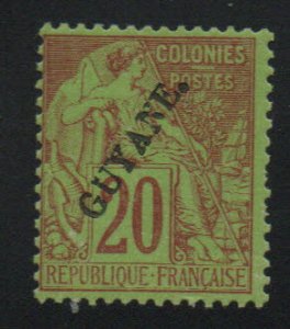 French Guiana Scott 24 Used 1892 CV$55 Perf 14x13.5 MH*