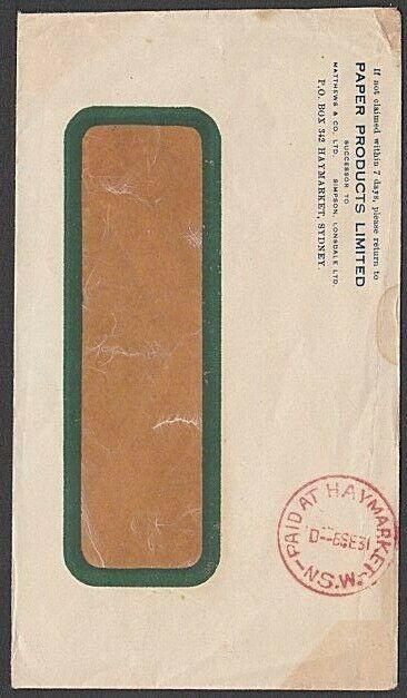 AUSTRALIA 1931 cover with fine cds in red PAID AT HAYMARKET / NSW..........57263