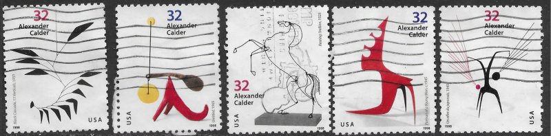 US #3198-3202 used set Alexander Calder, Sculptures.