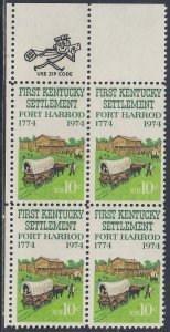 U.S.#1542 First Kentucky Settlement  'Fort Harrod' 10c Zip Block of...