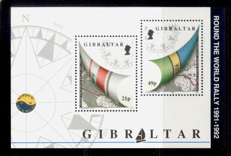 GIBRALTAR QEII SG MS681, 1992 round the world mini sheet, NH MINT. 