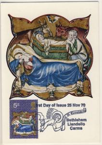 GB - 1970 SG 839 on BETHLEEM, LLANDEILO, Carms FDC MAX. CARD 5d Christmas Issue