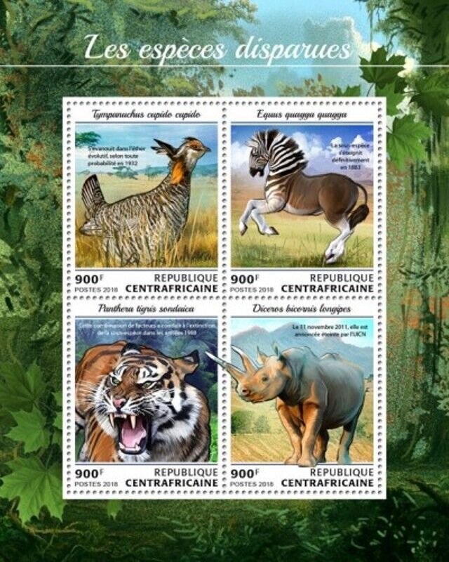 Central Africa - 2018 Extinct Species - 4 Stamp Sheet - CA18413a