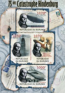 Burundi 2012 MNH Aviation Stamps Hindenburg Disaster Zeppelins Airships 4v M/S