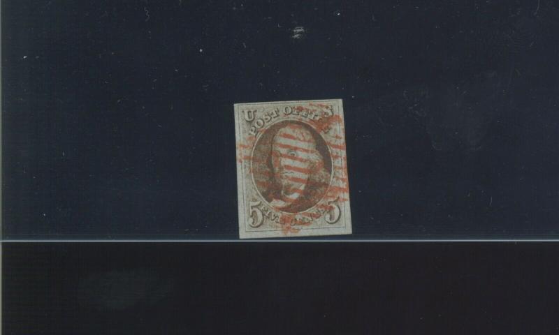Scott #1 Franklin Imperf Used Stamp (Stock 1-198)