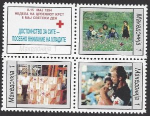 Macedonia #RA54a MNH set, block of 4 c/w SS, Red cross type of 1993, issued 1994