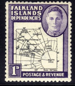 Falkland Islands Depd 1946 - 49 KGV1 1d Violet & Black Map MM SG G2 ( F1209 )