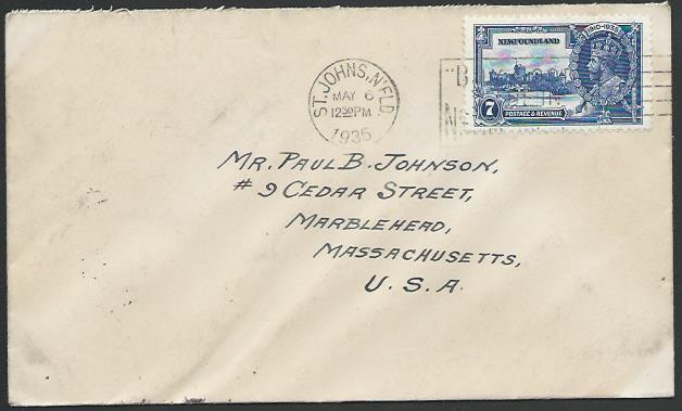 NEWFOUNDLAND 1935 7c Jubilee on cover - first day cancel...................53065