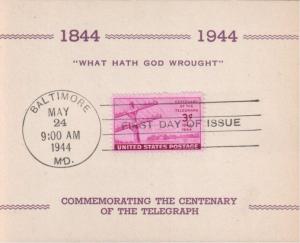 #924 Telegraph Centennial Bernet-Reid FDC