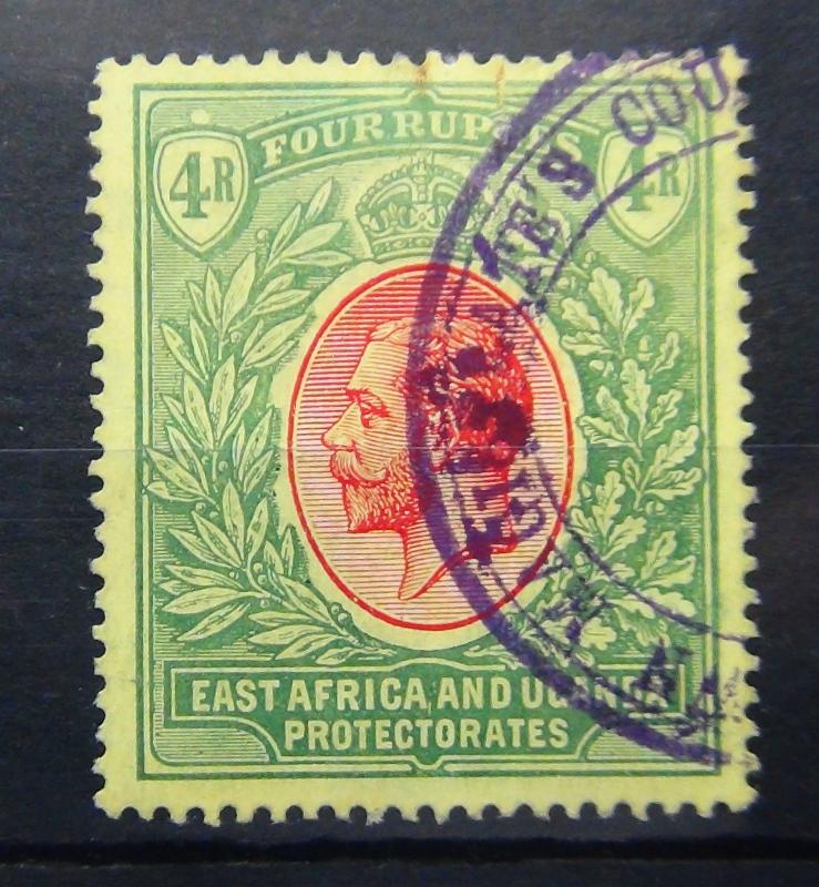 East Africa & Uganda 1912 4r Red and Green on yellow SG56 Used