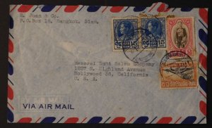 1940s Bangkok Thailand Siam Airmail Cover To Hollywood CA USA