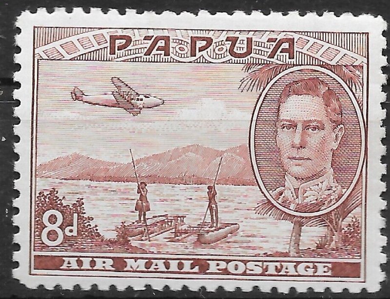 PAPUA SG166 1939 AIR MAIL 8d BROWN-LAKE MTD MINT