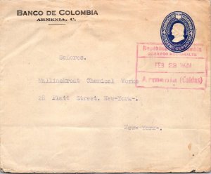 SCHALLSTAMPS COLOMBIA 1929 POSTAL HISTORY STATIONERY COVER ADDR USA