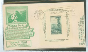 US 797 1937 10c Great Smoky Mountains Souv. Sheet on a FDC (Second Day/First Day of Sale) addresed cover wtih an SPA Convention