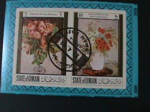 ​OMAN- 1979-BEAUTIFUL LOVELY FLOWERS-FAMOUS  PAINTINGS-CTO S/S-VF FANCY CANCEL