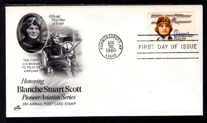 US C99 Blanche Stuart Scott Artcraft U/A FDC